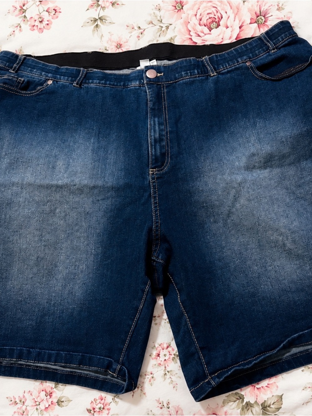 AVENUE Women's PlusDark Blue Stretch Denim Jeans Shorts